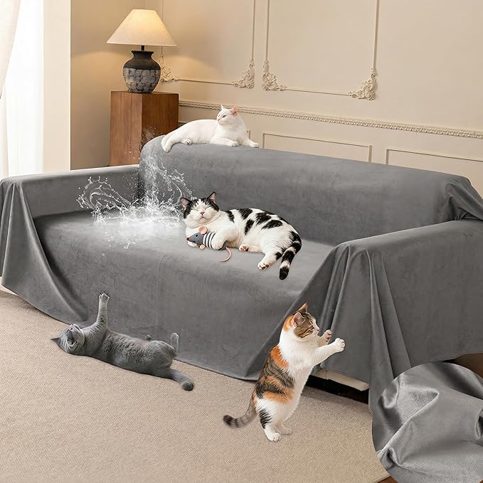 Loiion Cat Scratch Couch Cover Waterproof Sofa Cover 134"x91" Gray | Pet-Friendly Couch Protector, Anti-Scratch & Non Slip Sofa Cover For Cats Dogs Kids, Machine Washable by Loiion