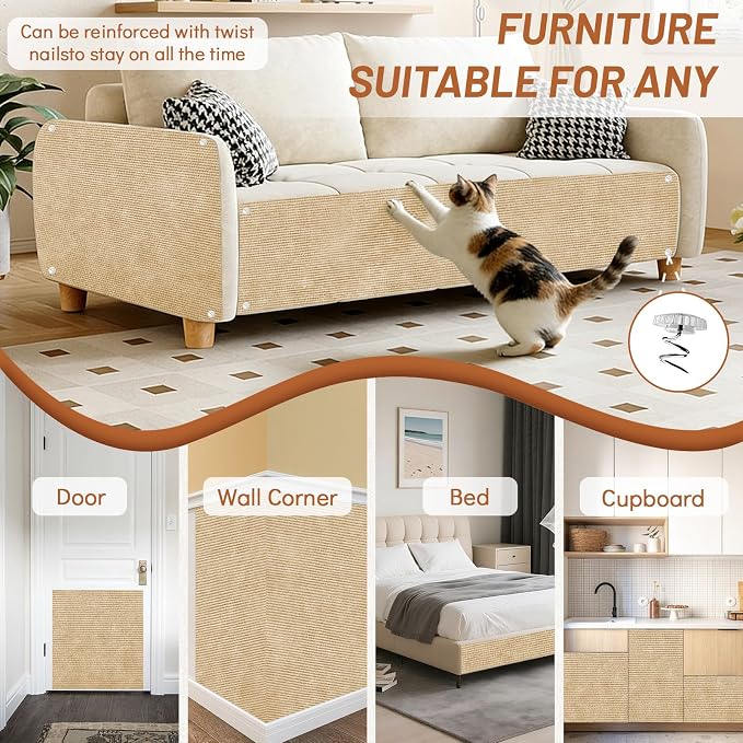 78.7" x 15.8" Cat Scratch Furniture Protector | Trimmable DIY Self-Adhesive Strong Adhesion, Won't Fall Off, Easy to Use, Leaves No Residue, for Couch, Sofa, Wall & Door - Image 7