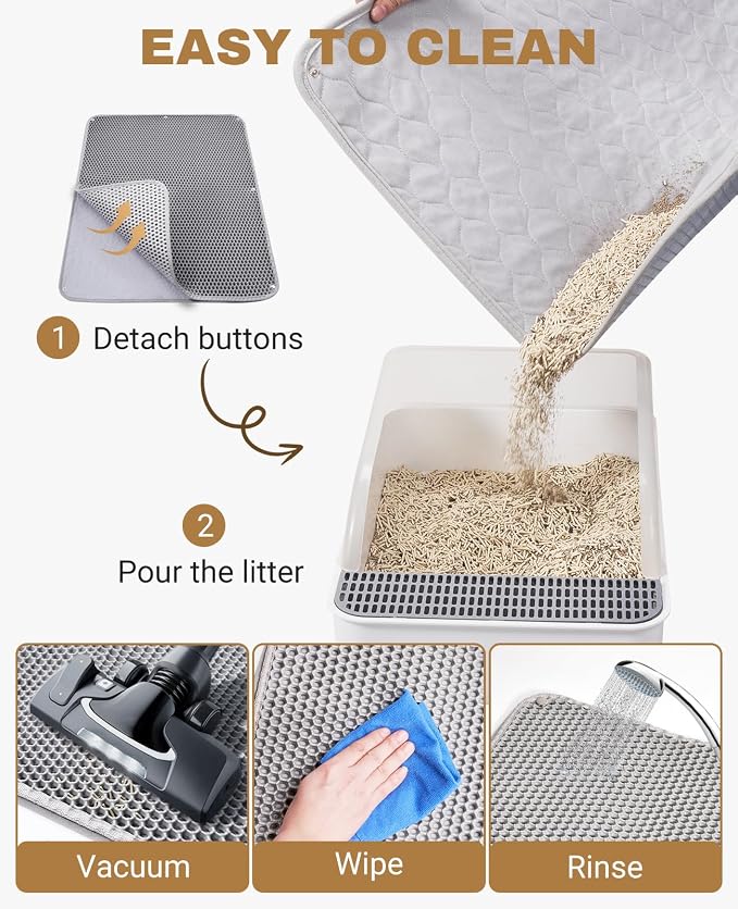 Fostanfly Cat Litter Mat, Machine Washable, Extra Large XL 45"x27", Gray | Cat Litter Trapping Mat, Urine & Waterproof, Double Layer Design, Honeycomb Scatter Control- Easy Clean for Floor - Image 7