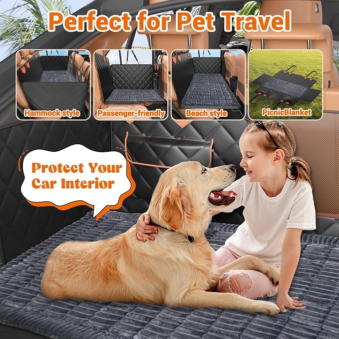 IJVAE Hard Bottom Car Seat Cover for Dog swith Removable Soft Blankets,Scratch-Proof and Anti-Slip Car Dog Hammock for Large Dogs Brown for Crew Cab Trucks F150 - Image 4
