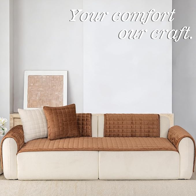 Velvet Washable Couch Cover for Dog,L Shape Sofa Cover for Pets. | 27.6"x70.9", Brown,Sectional Couch Cover,Soft Velvet,Non-Slip,Furniture Protector,quilted - Image 3