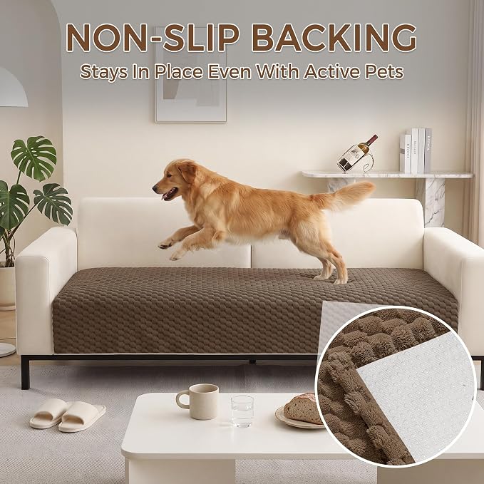 Foxdecor Couch Cover for Dogs Sofa Covers Non Slip Couch Pad Pet Friendly | Pet Couch Covers Washable Sofa Protector, Furniture Cover Couch Seat Protector for Living Room, Chocolate 28x82 Inch - Image 2