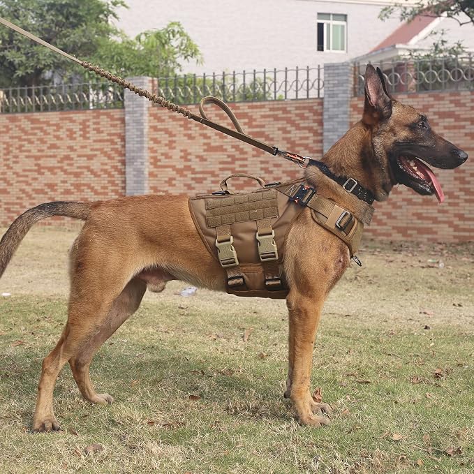 ICEFANG No Pull Tactical Dog Harness for X-Large Dogs,Adjustable Dog Vest | Control Handle,MOLLE Panel,Front Hook,3 Leash Clips,Soft Padded,for walking training,Brown,X-Large - Image 2