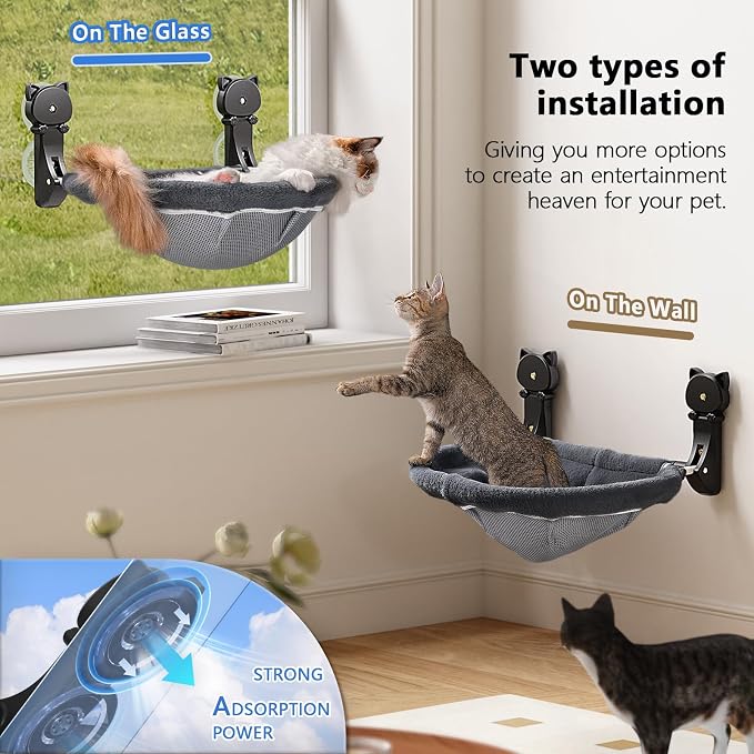 2 Pack Cat Window Perch Cordless, Kitty Hammock with Sunken Design Foldable & Stable Cat Beds- Breathable Window Hammock for Overlooking, Sunbathing and Climbing - Maximum Hold Up to 40lb - Image 3