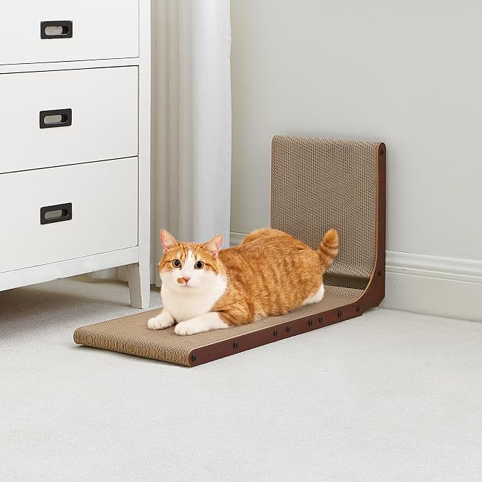 EHEYCIGA Cardboard Cat Scratcher for Indoor Cats, 19 Inch, Dark Brown | L Shaped Scratching Post, Vertical Cat Scratching Board with Ball Cat Toy, Furniture Protector, Kitten Cat Scratch Pad - Image 9