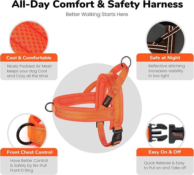 No Pull Dog Harness for Medium Dogs, Breathable Mesh Padded, Orange,M | Quick Fit, Easy On and Off, Lightweight, Reflective Vest Harness for Night Safty, Easy for Walking and Training, Chest 21-26" - Image 6