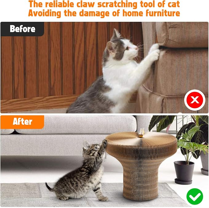 Collapsible Cat Scratcher Lounge Bed, Cardboard Cat Bed, Corrugated Pet Scratch Pad, Round Shape Cat Scratching Bed Nest for Indoor Big Large Kitty Kitten Cats - Image 3