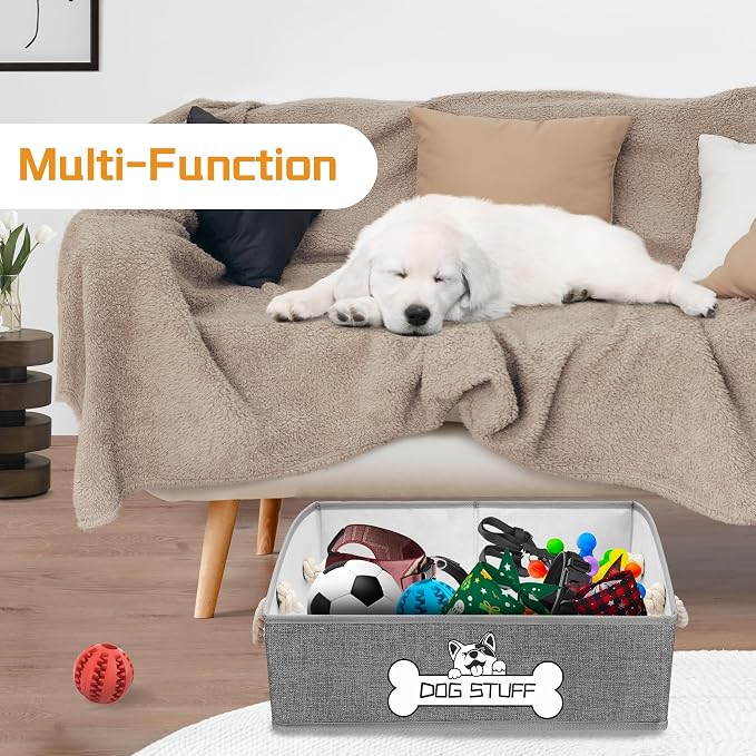 Dog Toy Basket, Storage Bin, Collapsible Box for Pet Accessories | Fabric Container With Handle, Trapezoid Holder for Small Medium dogs, Organizer for Living Room, Light Gray - Image 5