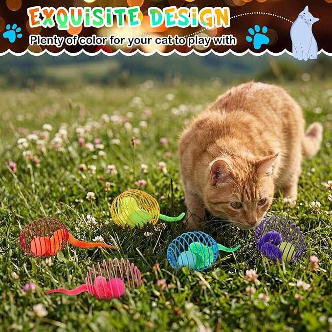 Jecery 5 Pcs Cat Toys Spring,Caterpillar Bouncy Ball,Multicolor | Interactive Metal Cat Toy, Stretchable Rolling Ball, for Indoor Cats, Colorful Playful Coils, Kitten Pet Supplies - Image 4
