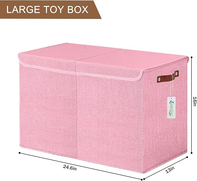 Bagnizer Large Toy Storage Box with Lids, Collapsible Sturdy Baby Storage Organizer Chest Bin Basket for Kids, Boys, Girls, Playroom, Nursery, Bedroom, Closet 25"x13"x16" (Pink) - Image 9