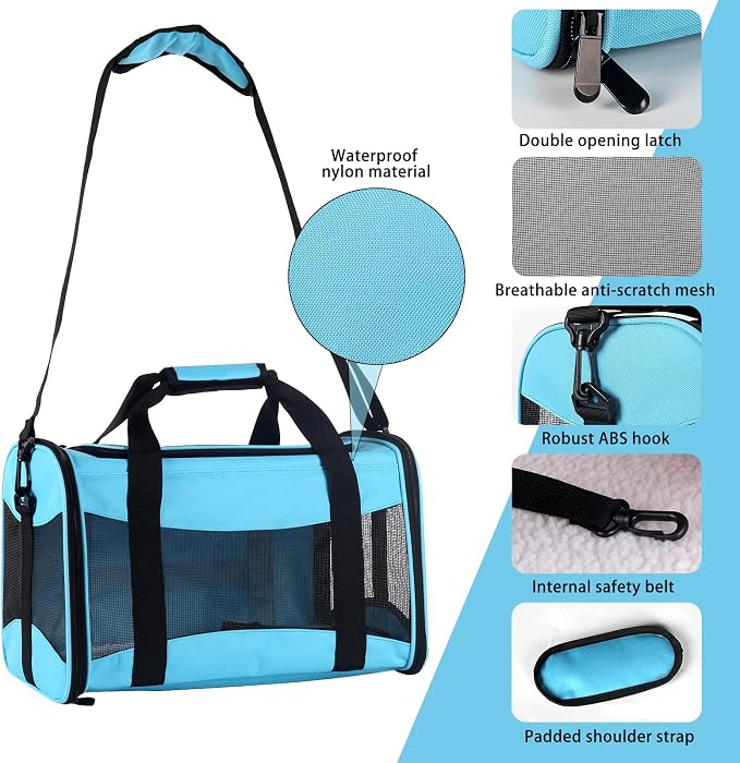 Cat Carrying Case - Pet Carrier Airline Approved, Protable and Breathable Pet Travel Carrier Removable Fleece Pad, Collapsible Cat Carrier Dog Carrier for Medium Cats Small Cats Dogs(Medium, Blue) - Image 3