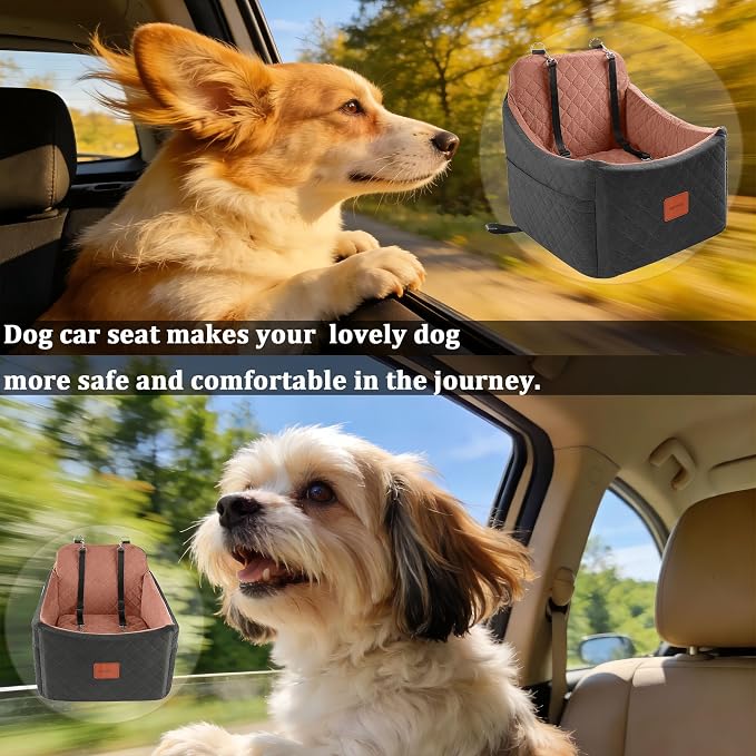 Dog Car Seat for Small/Medium Dogs, Memory Foam Dog Booster Seat, Travel Safety Pet Car Seat with Washable Removable Cover, Storage Pockets for Dogs up to 35 lbs((Black/Brown, Medium) - Image 8