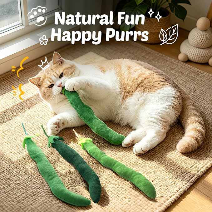CiyvoLyeen Plush Green Bean Catnip Toys for Indoor Cats 4 Pack | Cat Chew Kicker Toys, Boredom Relief, Interactive Play, Soft Durable Plush with Catnip, Funny Gift for Cat Lovers & Kitten - Image 7
