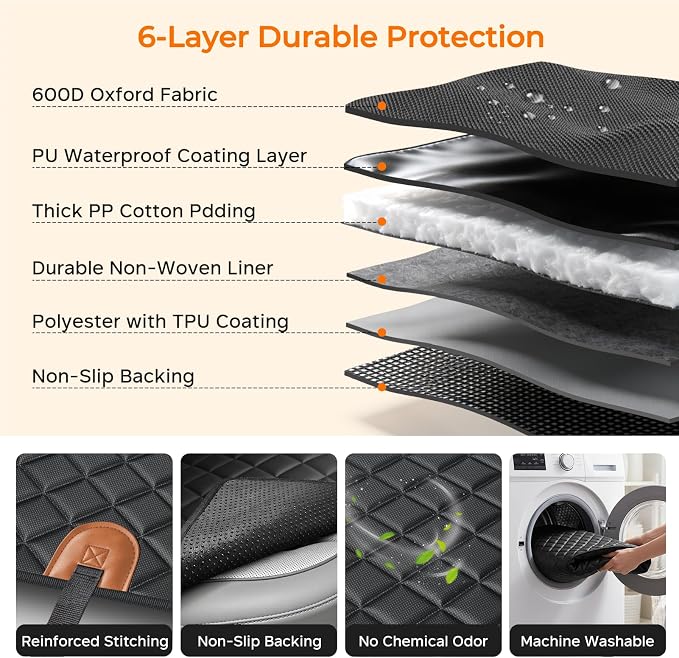 URPOWER Dog Car Seat Cover for Back Seat, Waterproof Hammock for Car & SUV | 600D Oxford, Side Flaps with Zippers, Scratch Resistant, Non-Slip, Easy Install, Machine Washable, Dog Seat Belt Included - Image 4