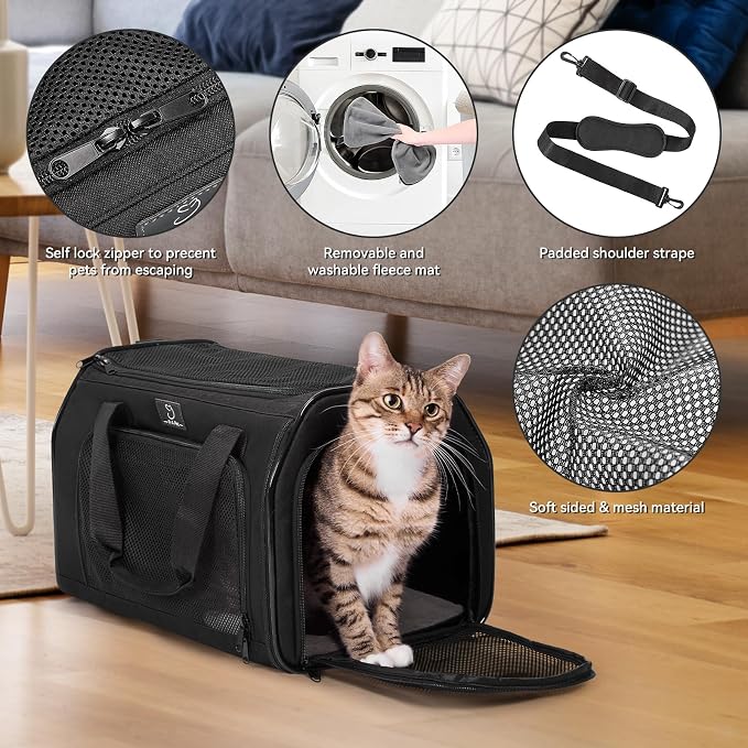 A 4 Pet Airline Approved Pet Carrier, TSA Bag, Up to 15 lbs, Washable | Soft-sided, foldable, ventilated, fleece pad, safety straps, for cats & dogs - Image 5
