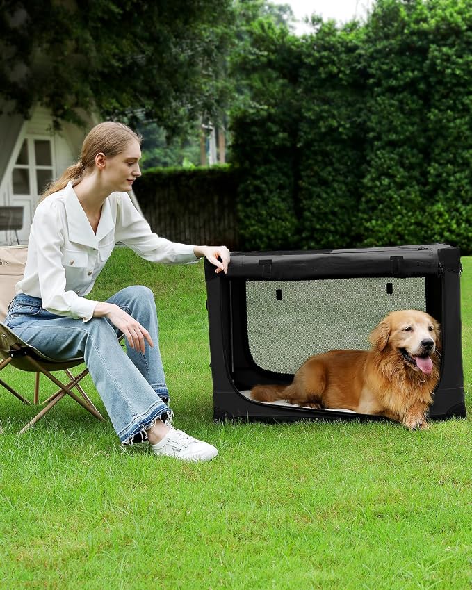 Veraste 30" Soft Collapsible Travel Dog Crate for Medium Dogs,Black | 4-Door Foldable Travel Crate,breathable mesh, foldable with storage bag - Image 5