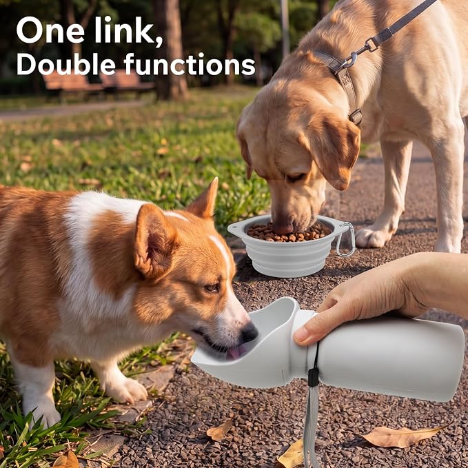 Dog Water Bottle and Collapsible Bowl Set, 18.6 oz/550ml Leakproof Silicone Portable Pet Travel Water Bottle for Walking, Hiking and Camping, Light Grey - Image 8