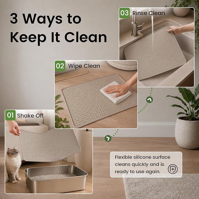 Cat Litter Mat, 23.5x16 Silicone Trapping Mat Beige | for Kitty Litter Box, Easy Clean, BPA Free Rubber, Center Litter Collection, Easy Pour-Back, Waterproof, Odor-Resistant - Image 6