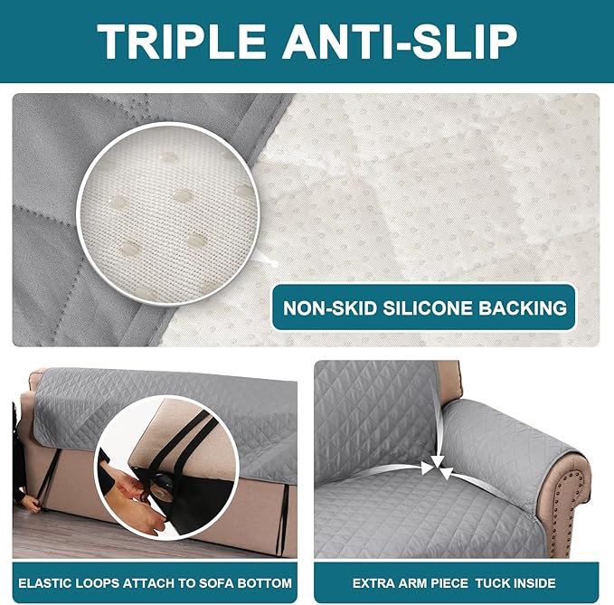 Turquoize 100% Waterproof Sofa Covers Chair Cover Slipcover Couch Protector Triple Non-Slip Sofa Slipcover for 1 Cushion Furniture Protector for Pets, Kids,Dog (Chair 23", Dove Gray) - Image 4