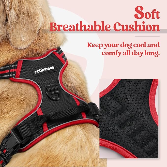 rabbitgoo Dog Harness, No Pull Medium Sized with 2 Leash Clips, Pet Vest | No Choke with Handle, Adjustable Soft Padded, Reflective, Easy Control for Walking, Black & Red, Medium - Image 2