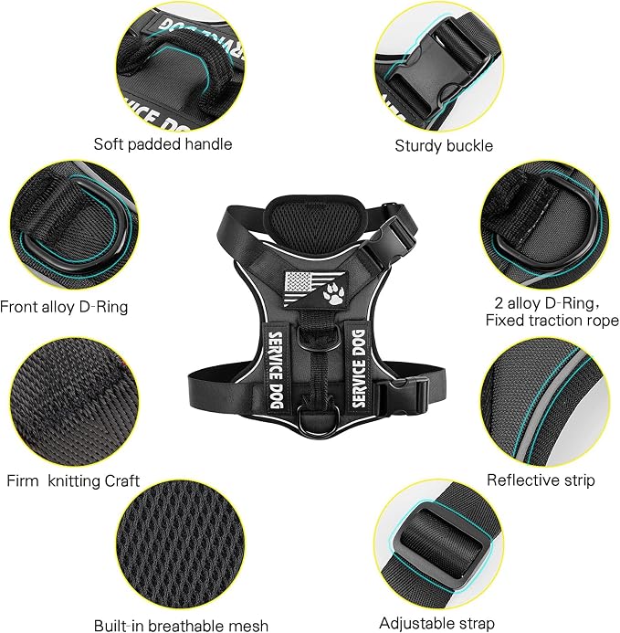 Service Dog Harness, Reflective Dog Vest Harness with 5 PCS Patches, Adjustable Soft Oxford Pet Harness, Inner Layer Mesh, Easy to Control for Dogs - Image 2