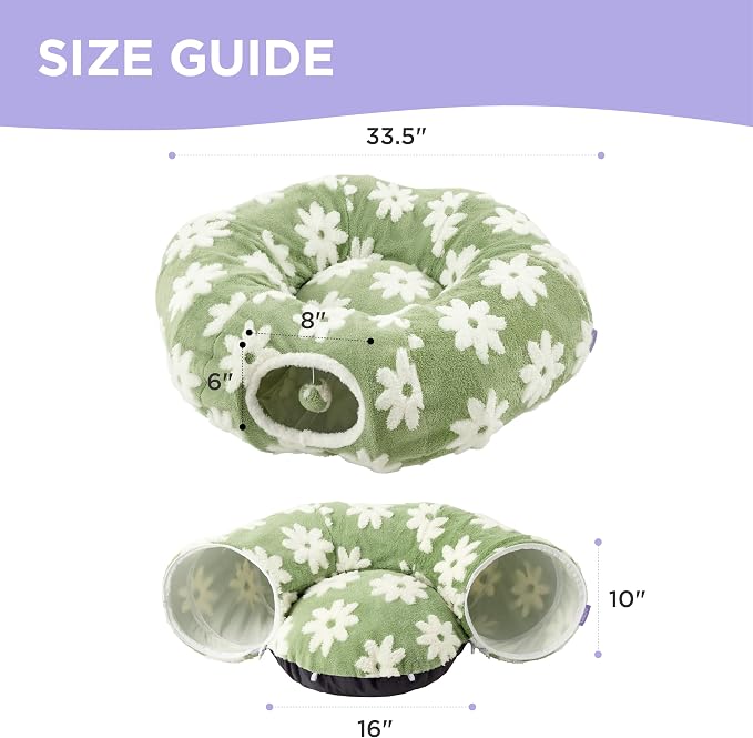 Lesure Donut Cute Jacquard Cat Tunnel Bed Kitten Toys for Puppy Bunny | 33.5x33.5x10in,Round Cat Bed Tube for Indoor Cats Rabbit Dog,Pet Peekaboo Cave Toy,Spiral Hideaway,Washable Cushion,Green - Image 5