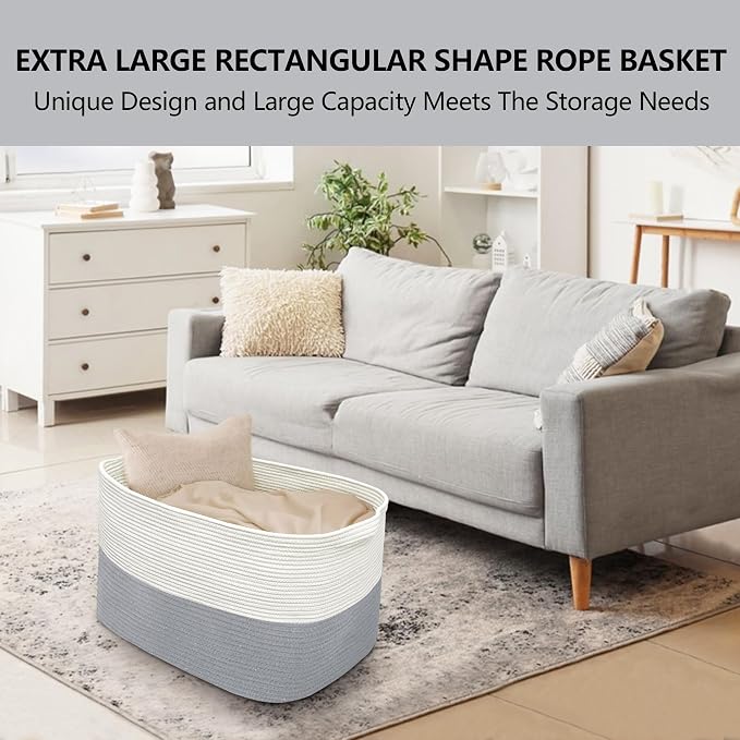 MEGASKET XXXXL Blanket Basket, 25" x 16" x 16"(108L) Rectangle Basket for Blankets Living Room, Extra Large Wicker Woven Blanket Pillow Storage Bin, Soft Kids Dog Toy Box Storage Bin Organizer - Image 4