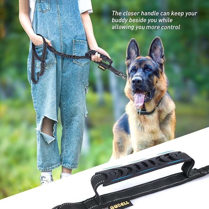 AUBELL Tactical Dog Leash Heavy Duty,4-6ft No Pull Bungee Leash,Black | Reflective Dog Leash for Medium Large Dogs with Comfortable Padded Double Handle,Car Seat Belt,360 Degree Rotating Carabiner - Image 7