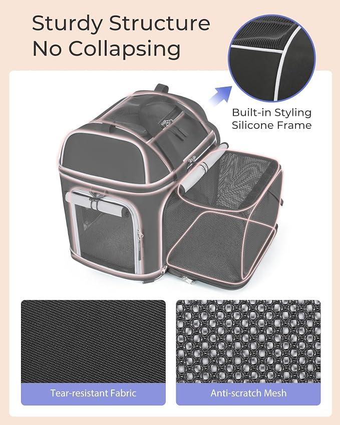 Expandable Pet Carrier: NOBLE DUCK Soft-Sided Cat Dog Carrier 17x11.8X(11.6+4.3) Inches Small Medium Cats Dogs Portable Travel Carrier Up to 25 Lbs Black - Image 3
