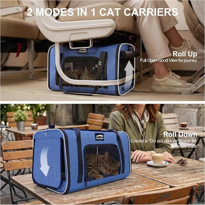 Soft-Sided Cat Carrier with Foldable Litter Box for Air Travel, Blue | A compact soft-sided carrier with a foldable litter box and organized storage for flights, car trips and hotel stays. - Image 4
