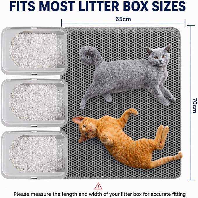 Large Cat Litter Mat 30 x 24 Inch, Double-Layer Honeycomb Litter Trapping Mat with Waterproof Leatherette Bottom, Urine-Resistant, Non-Slip, Easy to Clean, Gray - Image 5