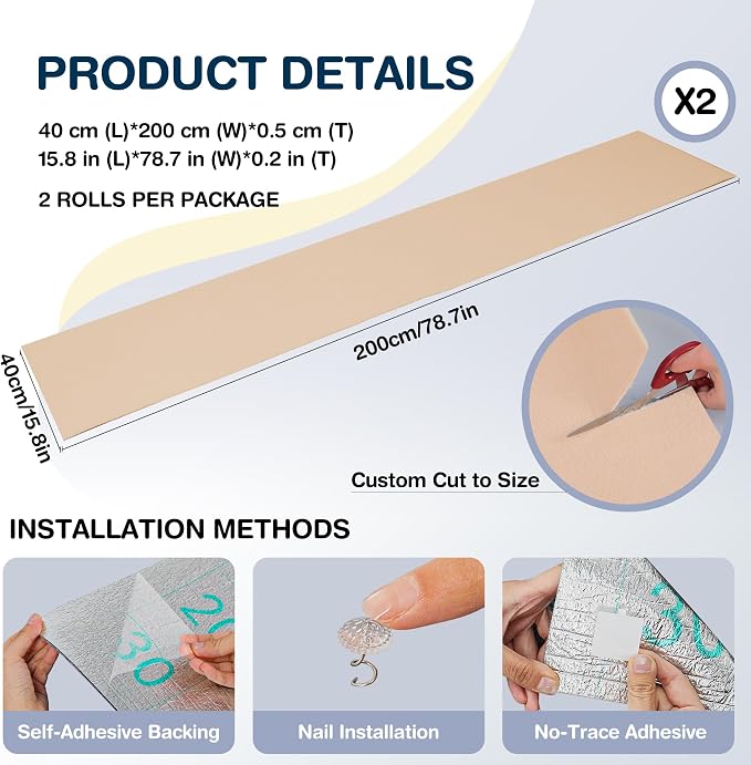 157.5" x 15.8" Cat Scratch Furniture Protector, Self-Adhesive Couch Protector from Cat Claws, Cats Scratching Mat for Couch, Sofa, Wall & Door, DIY Cat Scratch Pads Replacement, 2 Pack (Khaki) - Image 2