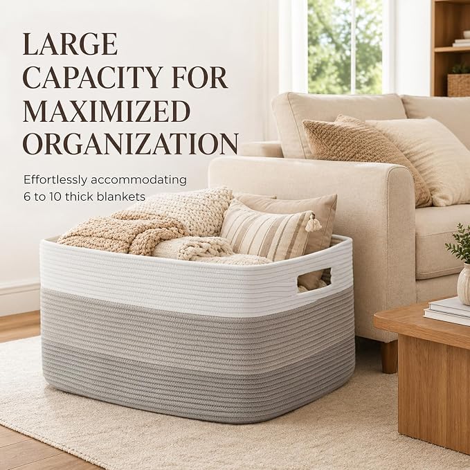 OIAHOMY Blanket Basket Laundry Basket Dog Toy Basket 75L Gradient Grey | Large Storage Basket,Baby Basket,Toy Storage,Woven Rope Basket for Blankets,Blanket Storage for Living Room - Image 3