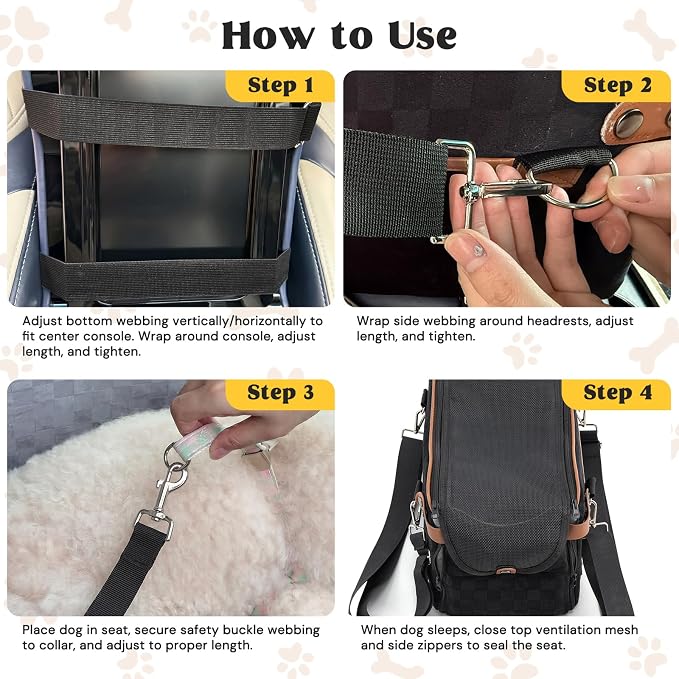 Woochpet Center Puppy Car Seat,Console Dog Booster for Traveling,Under 10LB | Small Dog Car Seat,Hand-held,Crossbody,Protective Top Mesh,Cushioning Cozy - Image 8