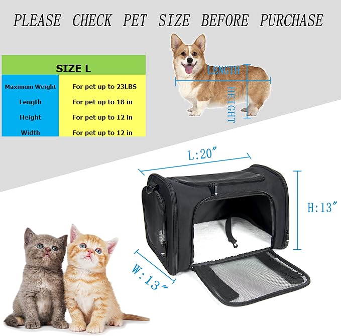 Soft Sided Carrier for Small Medium Cats Dogs,Removable Pad Collapsible Travel Pet Carrier Large Black - Image 7