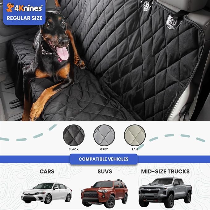 4Knines Heavy-Duty Rear Seat Cover for Dogs - Fitted, Tan Reg | K9-Shield waterproof layer, non-slip backing, quick-release clips for easy install and cleanup. Machine washable. - Image 4