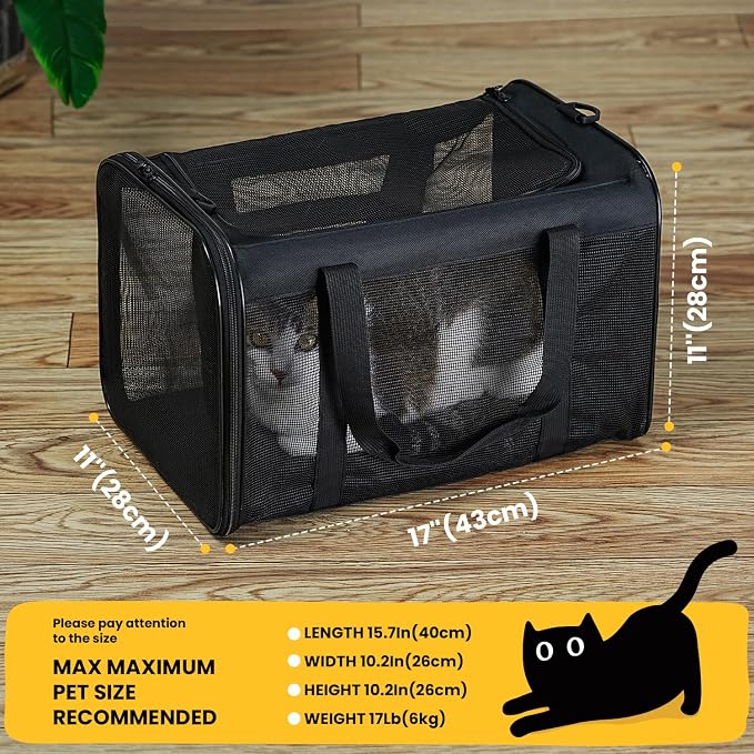 Conlun Cat Carrier Bag,Soft-Sided Pet Carriers for Dogs with 4-Sided Mesh,Airline Approved Cat Transport Carrier for Small&Medium Cats Kitten Puppy Up to 15Lb,Collapsible Cat Travel Carrier-M,Black - Image 2