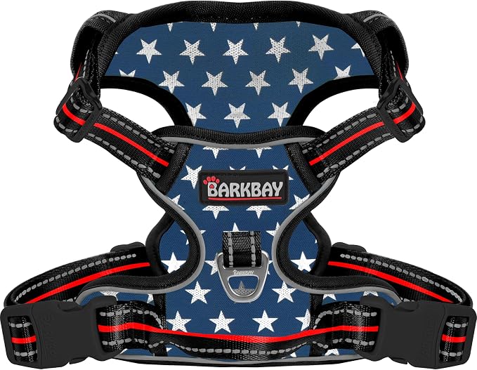 BARKBAY Dog Harness for Small Sized Dog No Pull Mesh 2 Clips Dog Vest | Control Handle,Comfort,Heavy Duty,Adjustable Reflective,Perfect for Outdoor Training, Walking,Hiking(S,Blue Star Mesh) by BARKBAY