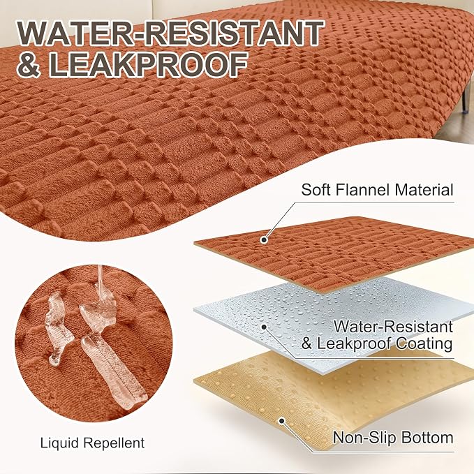 Smiry Waterproof Couch Covers for Dogs Washable, Non Slip Pet Sofa Cover | Plush Scratch Resistant Flannel Furniture Protector for Dogs, Rust, 36" x 88" - Image 3