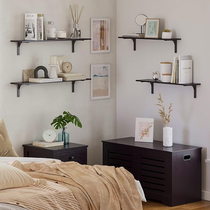 Long Wall Shelves, 23.6Inch Wooden Wall Mounted Shelves, Set of 2 | Floating Book Shelves, Metal Brackets, Easy Assembly, Max Load 22lbs, Wall Storage Ledges, Bedroom/Bathroom/Kitchen, Espresso - Image 7
