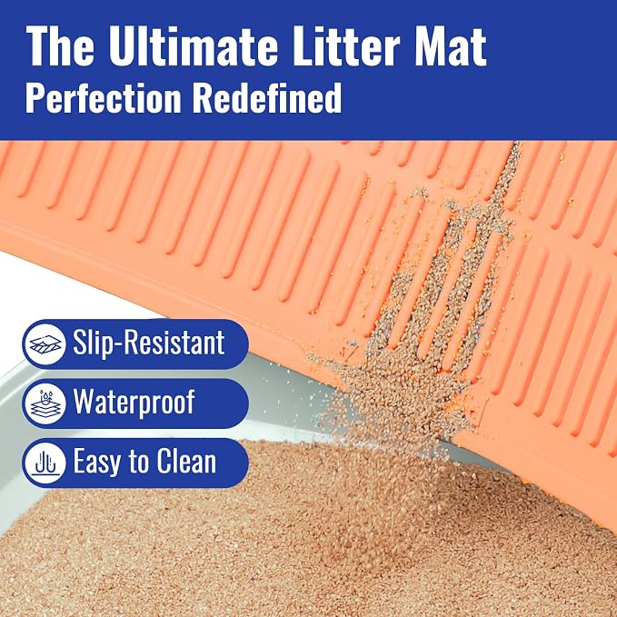 Easy Clean Litter Mat: 24" X 15" Silicone Groove Design Litter Trapping Mat Easy to Vacuum & Rinse - Waterproof Urineproof Surface for Floor - Non-Slip Backing for Kittens (Peach Pink) - Image 2