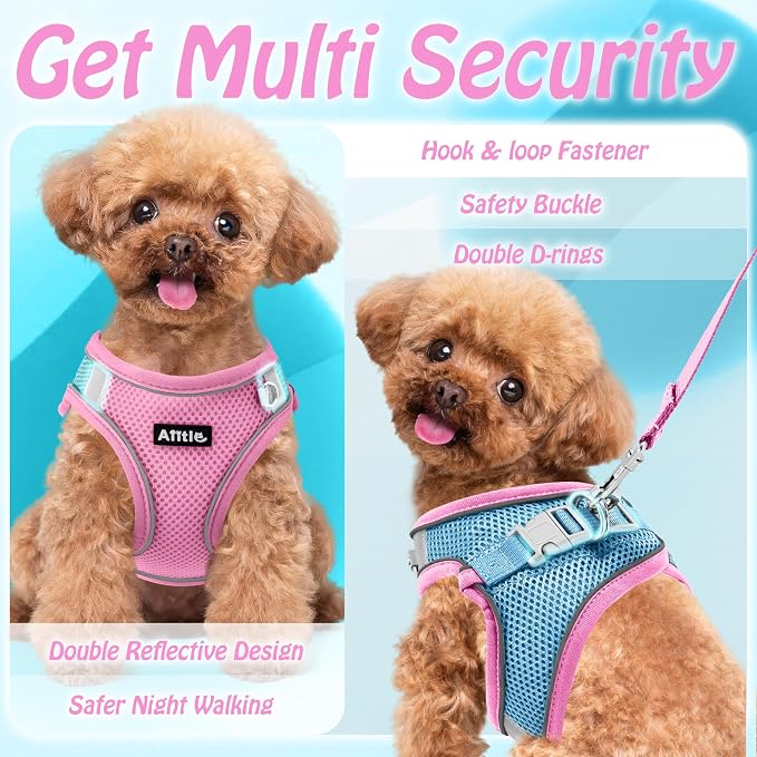 AIITLE Medium Dog Harness and Leash Set, Step-in Puppy Pet Vest, Pink XL | Breathable Mesh, Adjustable Fit, Reflective Design, Padded Leash Handle, for Small-Medium Dogs & Cats, Walking, Training - Image 8