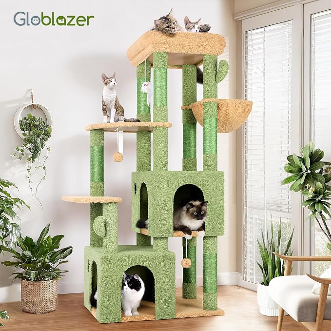 Globlazer Heavy Duty Cactus Cat Trees for Big Cats Maine Coon, F61, Green | Cat Tower for Indoor Large Adult Cats with Scratching Post, Extra Large Top Perch, Cat Condos, 61inch - Image 8
