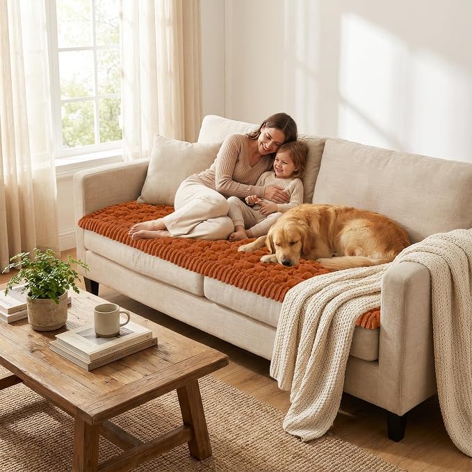 Smiry Non Slip Couch Covers for Dogs, Scratch Resistant Pet Sofa Protector | Machine Washable Soft Fuzzy Thick Furniture Cover for Sofa Loveseat Sectional Large Dogs, Rust, 27.6" x 82.7" - Image 5