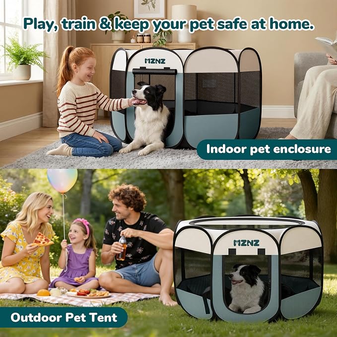 Dog Playpen, Portable Puppy Pet Crate Indoors for Small/Medium/Large Dogs Cats Rabbits, Foldable Dog Cage Enclosure for Outdoor, Pop Up Dogs Tent Kennel with Carrying Case, Grey - Image 5