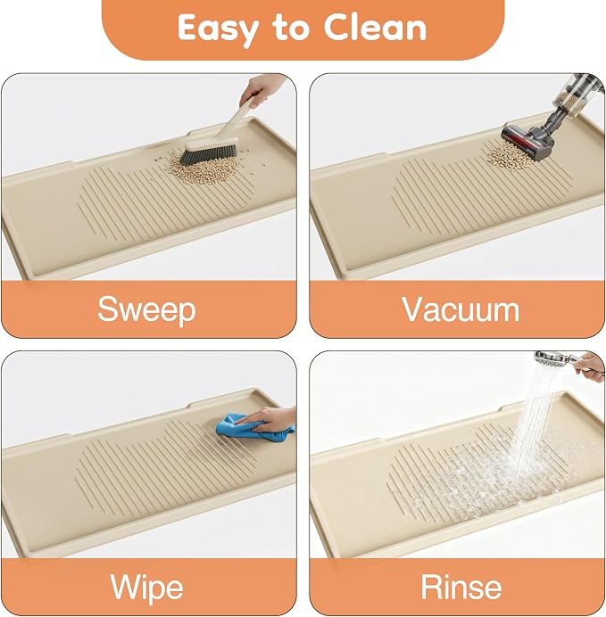ISSEVE XXL Cat Litter Mat, Extra Large Silicone Litter Box Mat, Beige | 54" x 27.5" XXL, 1.38" Raised Edge, Urine Proof, Litter Trapping Mat for Scatter Control, Soft on Kitty Paws, Protect Floor - Image 8