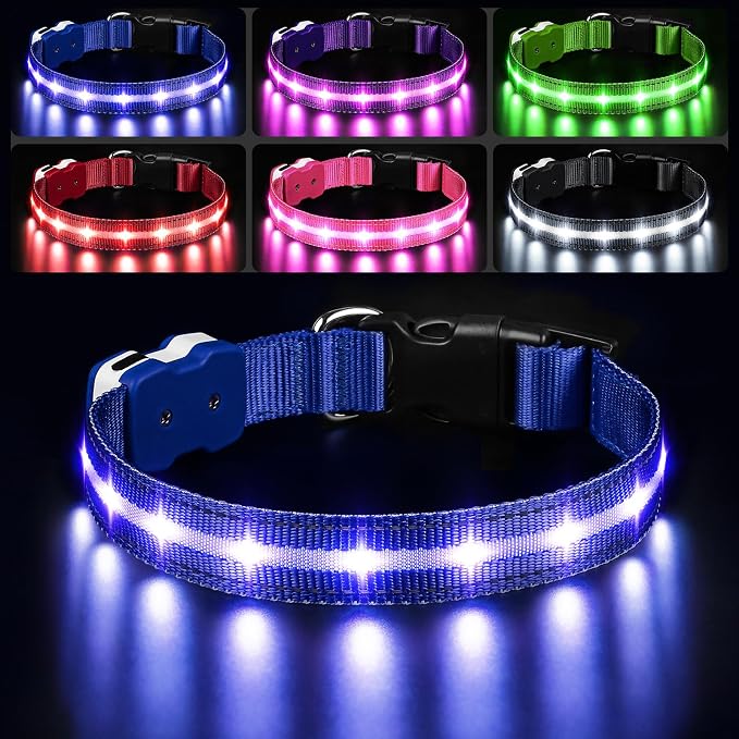 PcEoTllar Light Up Dog Collar, Glow in The Dark for Night Walking, Blue, L | Led Dog Collar for Night Walking, 3 Flashing Mode, USB Charge, For Small Medium Large Dogs, Waterproof, Durable Material by PcEoTllarPetSupplies