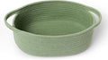 MEGASKET Green Woven Basket, 13" x 9" x 5" Baskets for Gifts Empty, Cute Cotton Rope Cat Dog Toy Bin Box, Small Woven Bin for Organizing, Green Room Decor, Nursery Baby Cloth Diaper Storage Organizer by MEGASKET