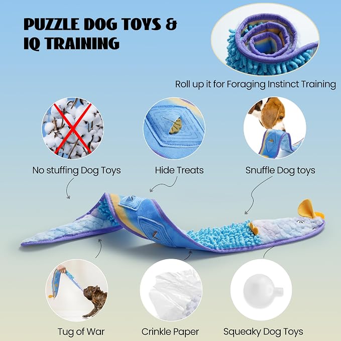 Nocciola EEL Squeaky Dog Toy, Tough No Stuffing Toy for Tug of War, Puppy Interactive Puzzle Fun to Keep Them Busy, Cognitive Crinkle Dog Toy for Large Medium Small Breed, Blue - Image 3
