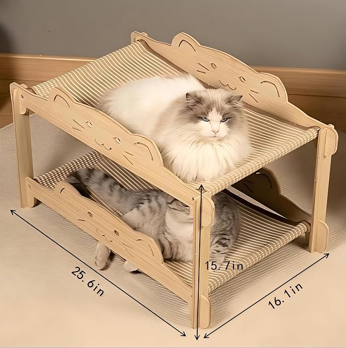 2-Tier Solid Wood Cat Scratcher Bed - Heavy Duty Cat Bunk Bed & Elevated Sisal Hammock for Indoor Cats, Sturdy Anti-Tipping Cat Furniture, Fits Large Cats up to 30+ lbs - Image 2